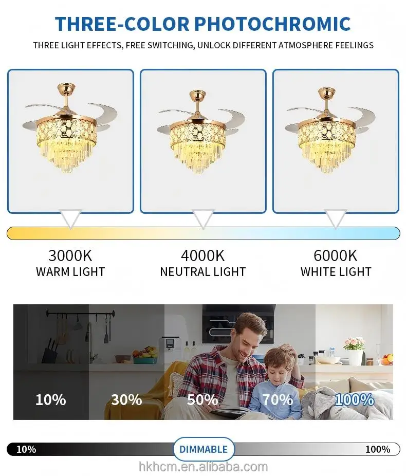 product crystal ceiling fan light fixture fandelier led remote 6 speed reversible dc motor 48inch blade 30 34db quiet living-7
