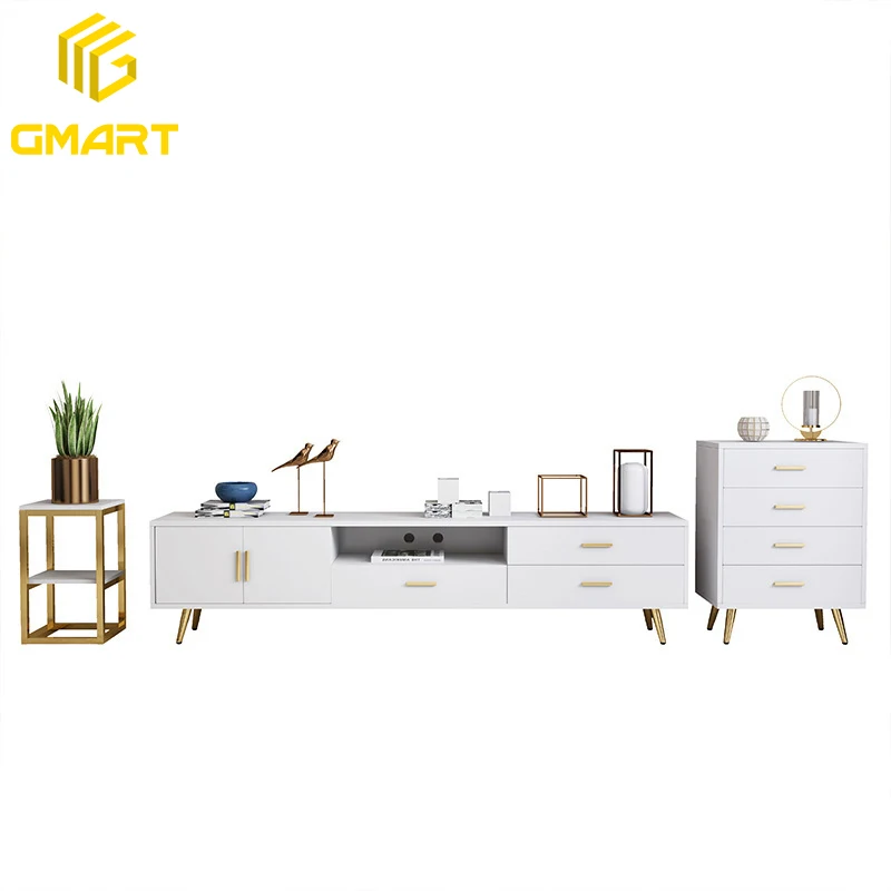 Gmart Classic Latest Designs Furniture Set Leather Upholstery Wooden Modern Led Lighting Tv Stand Cabinets Table