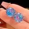 Pendientes de botón rosa y azul.