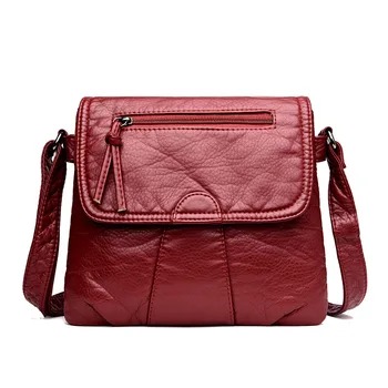 Black Small Messenger Women Bag Soft Washed PU Leather Crossbody Female Handbag Purses lady bag