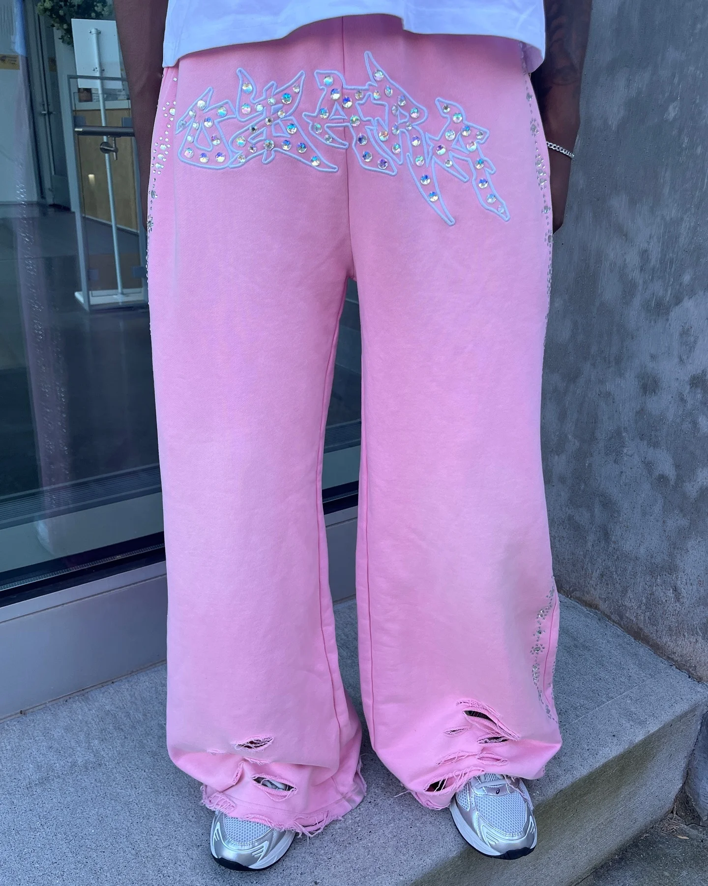 Salati Custom Track Pants 400 GSM Embroidered Boot Cut Sun Faded Rhinestone Acid Wash Straight Leg Flared Baggy Men's Sweatpants gallery 2