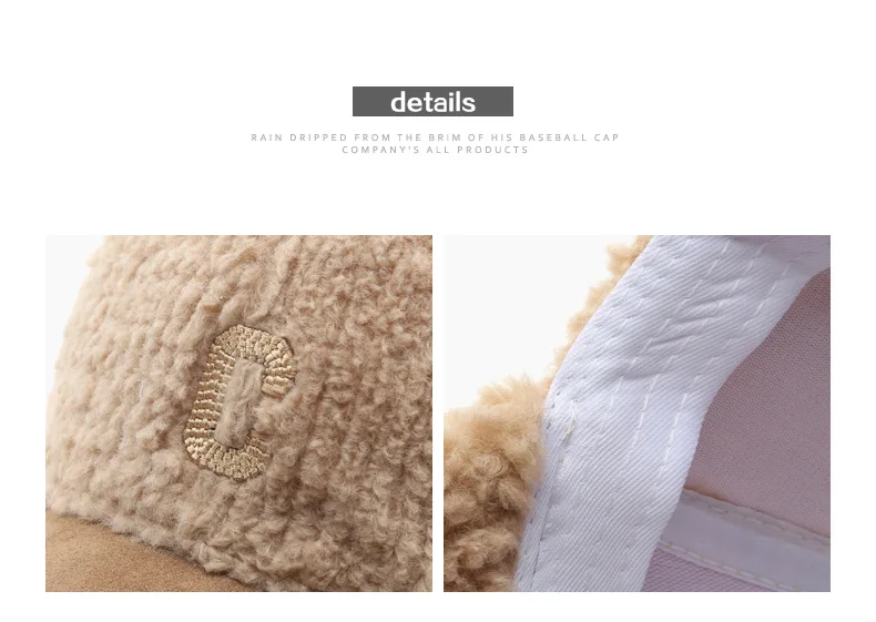 Warm Winter Lamb Wool Outdoor Travel Caps Solid Color Plush Fleece Embroidered Logo Letters Baseball Hat for Men Women