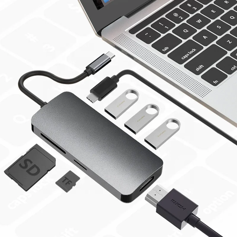 Welcome OEM Order, Factory Whole Selling Aluminum 4k Hdtv Type-c To 7-in-1 Usb C Hub Adapter Type-c/sd Usbc To Multiport Adapter Usb Type C Hub - Buy Hdtv 4k@30hz 7-in-1 Hub Adapter 60w Pd Usb C To 4k Multiport Usb Hub Adapter Type C Usb Hub multiport Adapter Usb C Usb Hub Type-c Stand 7 Ports Hdtv Usb3.0 Sd/tf Card Reader Usb Hub Type-c 7 Ports Usb Hub With 4k Hd Usb-c Digital Av Multiport Adapter Usb3.0 Pd 100w Tf / Sd Usb Type C Hub With HDMI