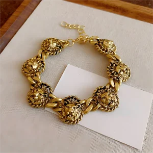 Muxcor Women Men Cool lion Head Pattern Bracelet Fashion Thick Chain & Link Bracelets Gold Plated Alloy Wedding Jewelry