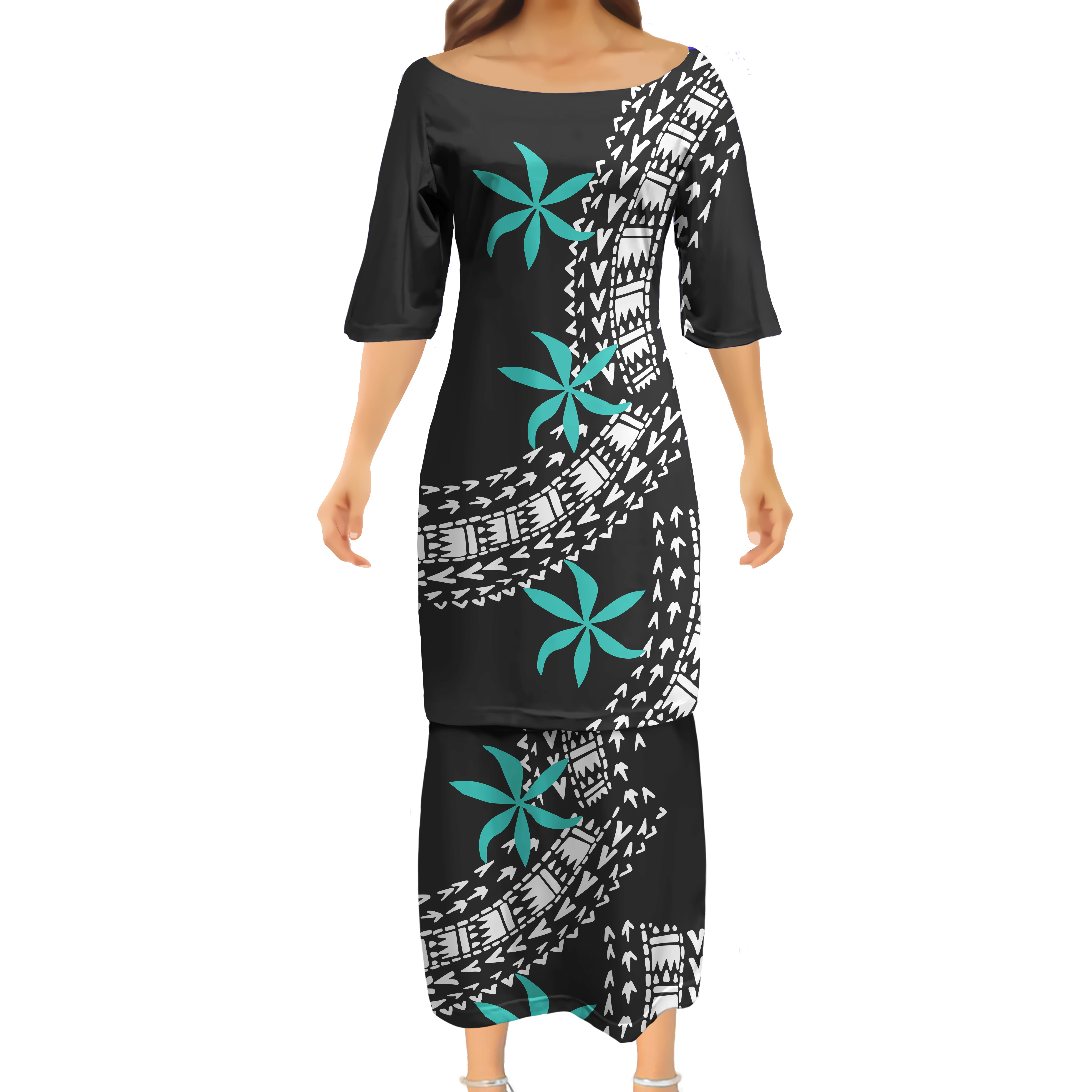 Hawaii Tribal Polynesian Style Puletasi Casual Dresses Half Sleeve Top ...