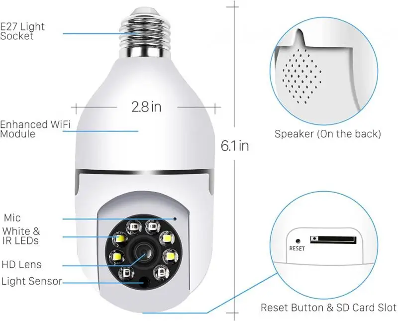 With bulb holder e27 indoor surveillance dome camera iCsee 1080p connector Tuya 5mp bulb shape hd 3mp wifi ip camera