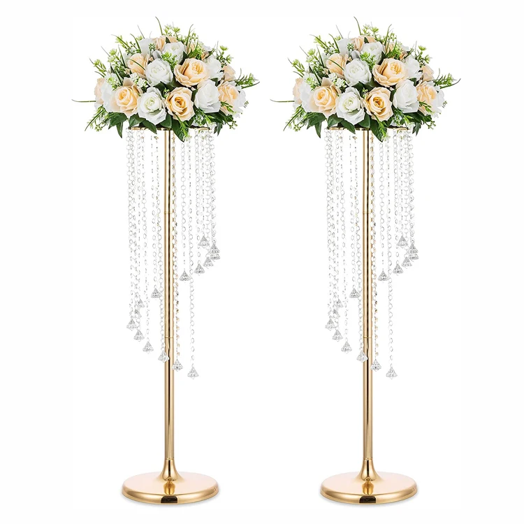 Metal Tall Artificial Flower Stand Wedding Decoration Gold Candelabra ...