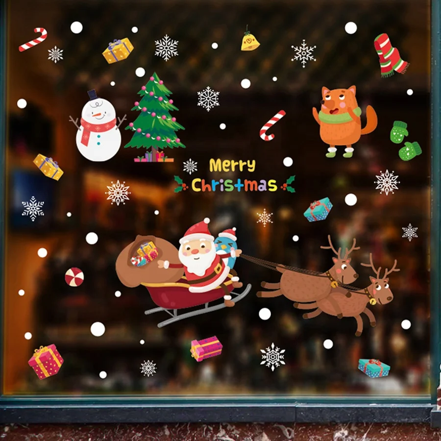 Merry Christmas Windows Glass Stickers Cartoon Elements Shop Door Car  Decoration Home Decor - Buy Window Sticker,Sticker,Christmas Decoration  Product on 