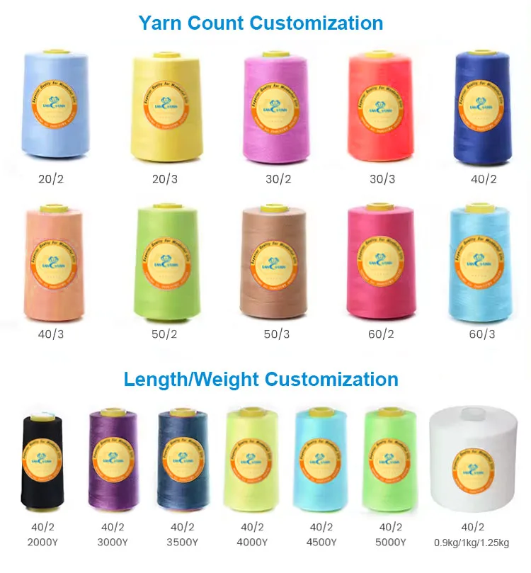 Threads for Sewing Machine High Quality 5000 Yards 40/2 100% Polyester Cone Spun Thread Sewing