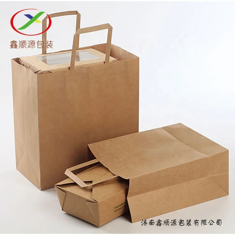 Factory Custom for Food Grade Take Away Packaging Cake Pizza Candy Sushi Burge White Brown Kraft Shopping Paper Bag With Handles