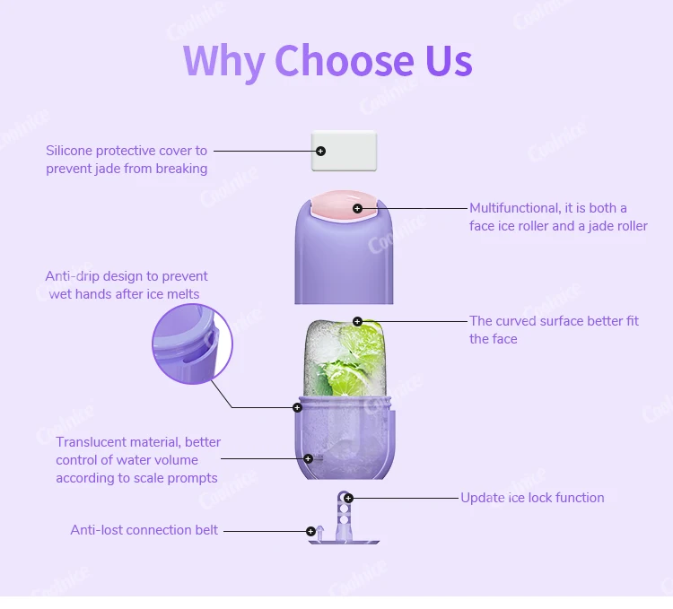 Custom Logo Jade Stone Ice Roller 2022 Upgrade Facial Ice Cube Purple Jade Roller Glow Cube Ice Roller for Face