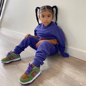 Winter Autumn Trendy Fashion Solid Custom Color Label Sweatshirt Joggers Set Tracksuit Kids Girl Fall Clothing Sets