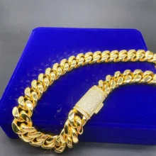 Custom Diamond Clasp VVS Moissanite Gold Plated Stainless Steel Hip Hop Miami Cuban Chain Mens Cuban Link Necklaces