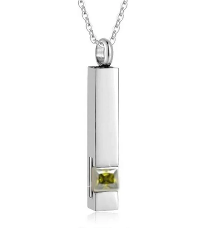 Unisex Stainless Steel Vertical Cubic Bar Container Urn Memorial Pendant Necklace Keepsake 12 color Crystal Cremation Jewelry