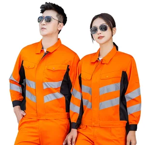 Polyester 99% Conductive Wire 1% Reflective Labor Protection Clothing Engineering Road Construction Uniforms Unisex Overalls