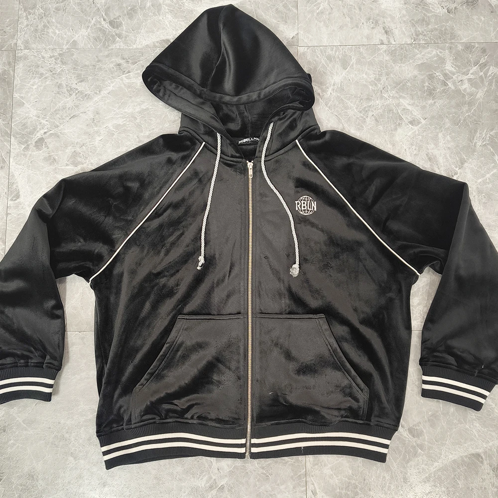 Custom Winter Streetwear Dual Zipper Embroidered Washed Black Heavyweight Oversized Print Vintage Acid Wash Full Zip Hoodie