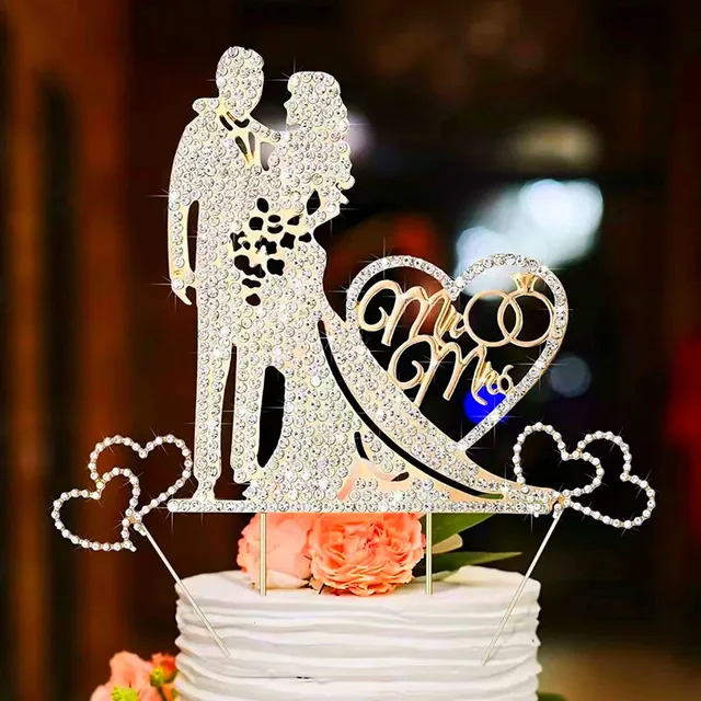 MR mrs and mrs wedding gold silver love wedding cake plug-in valentines cake toppers