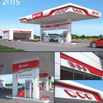 Filling Station Roof 3D Aluminum Canopy Fascia Grid Structure Led Light up Brand Advertising Petrol Station Canopy Fascia Board