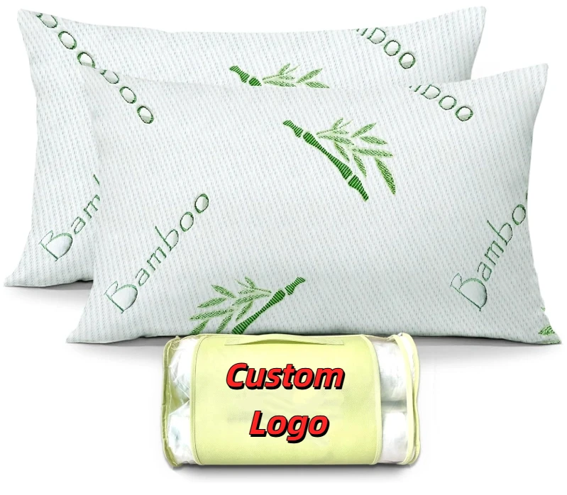 Removable Cover Adjustable Height 2 Pack Neck Shredded Memory Foam Cooling Bamboo Pillows