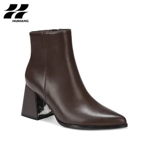 Solid Ankle Boots Pointed Toe Block Heels Zip Closure Height Increasing Comfortable for Women Autumn Winter Season All Purpose