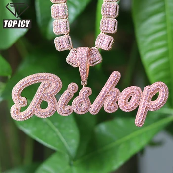 Hiphop Jewelry Custom Name Pendants for Necklace Brush Cursive Letter Two Tone Name Necklace Diamond Personalized Chain