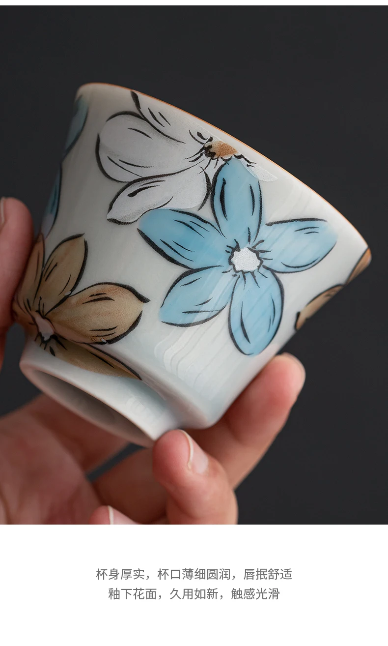 Japanese-Style Ice Grey Porcelain Tea Cup with Retro Chinese Design for Serving Tea and Coffee for Hostess or Drinkware