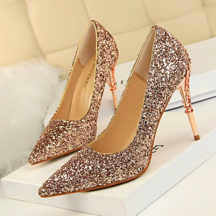 Escarpins à paillettes pour femmes, chaussures à talons hauts et