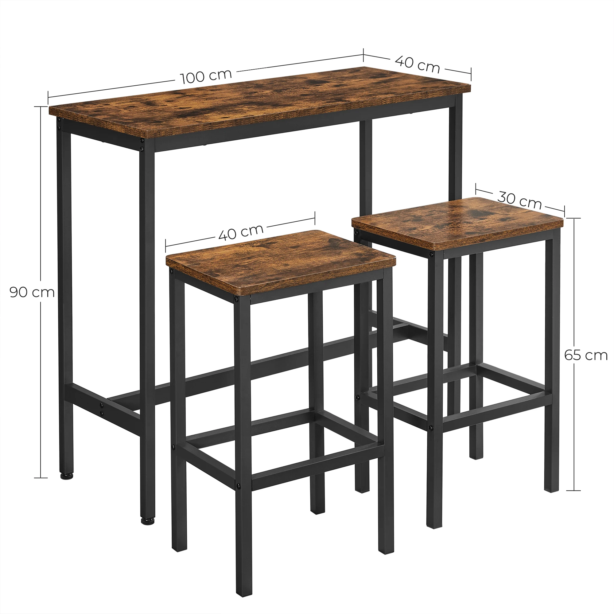 VASAGLE Dining Table Set Kitchen Bar Height Table with Stools Set of 2 bar Table and Chair Set