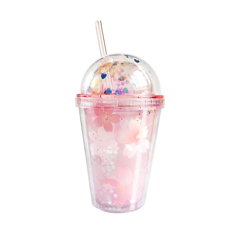 Girlwill вишневый цвет Двойная Стенка купольные крышки пластиковые чашки производитель напитков стакан кружки Mholesale Пользовательский логотип