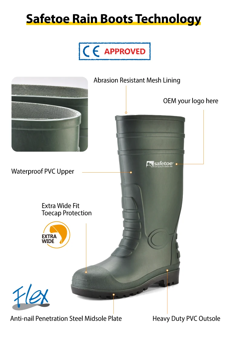 Waterproof Rubber Wellington Rain Boots,Wholesale Steel Toe Safety Pvc