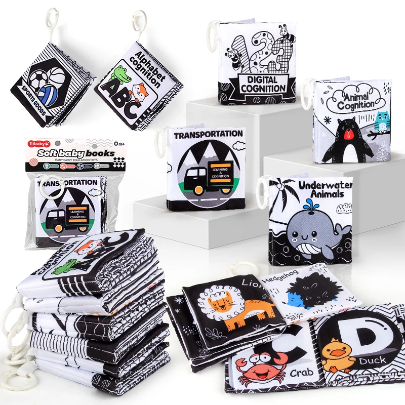 Montessori Learning Baby Cloth Book Toy Baby High Contrast Book Black and White Soft Cloth Book Sensory Toy for Toddlers