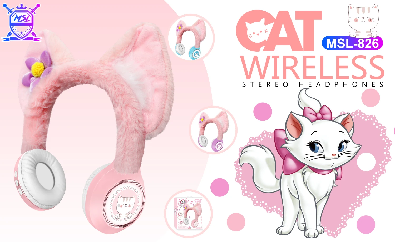 Écouteurs sans fil MSL-826 Nouveau casque Headworn Cartoon avec indicateur de batterie LED