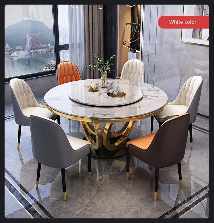 Seat Rotating Modern Round Marble Dinging Table Chairs Stainless Steel  Leg Home Furniture