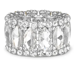 BriLove Wedding Bridal Elegant Crystal Double Row Rhinestones Marquise Cluster Stretch Bangle Bracelet From China for Bride