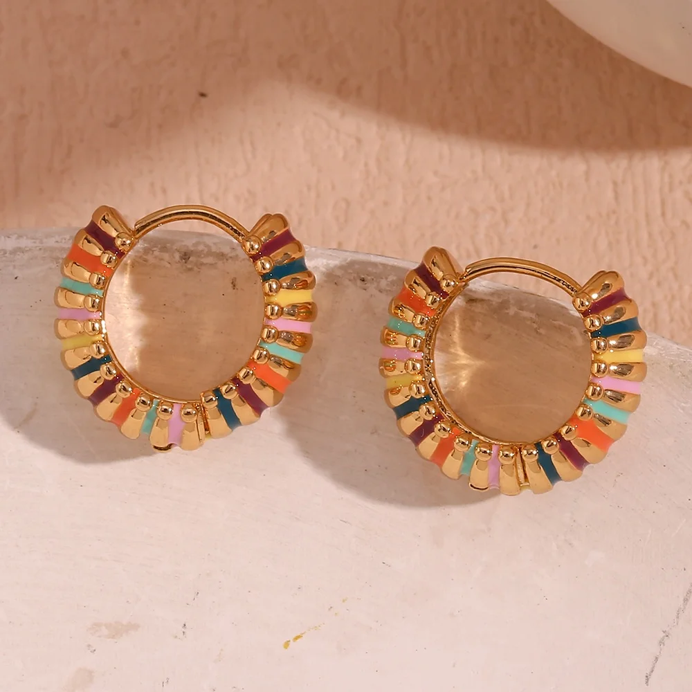 Y2k Jewelry Colorful Enamel Earrings 18k Gold Plated Stainless Steel Women Jewelry