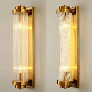 Deco Indoor Wall Sconces Crystal Pillars Rotated Slim Waist Decorative Gold Wall Lights