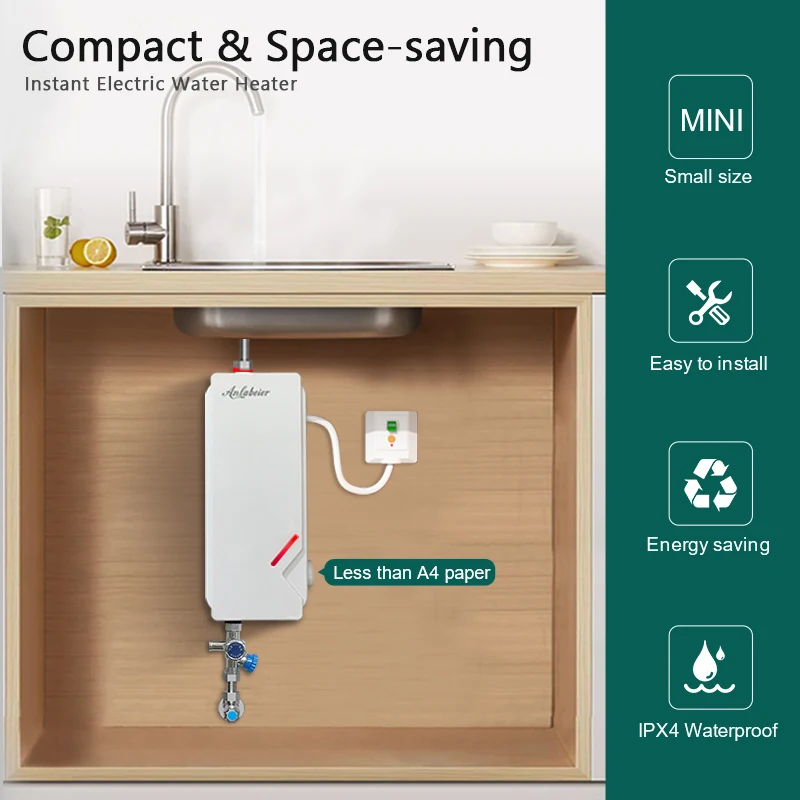 Elegant Design Space Saving Features Small Hot Electric Instant Water Heater 220v Home Tankless Electric Shower Heater