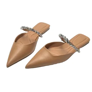 Custom Diamonds Pointed Head Designer Flat  Shoes Sandals for Women and Ladies High Heels Luxury  Beach slippers Femmes Fashion