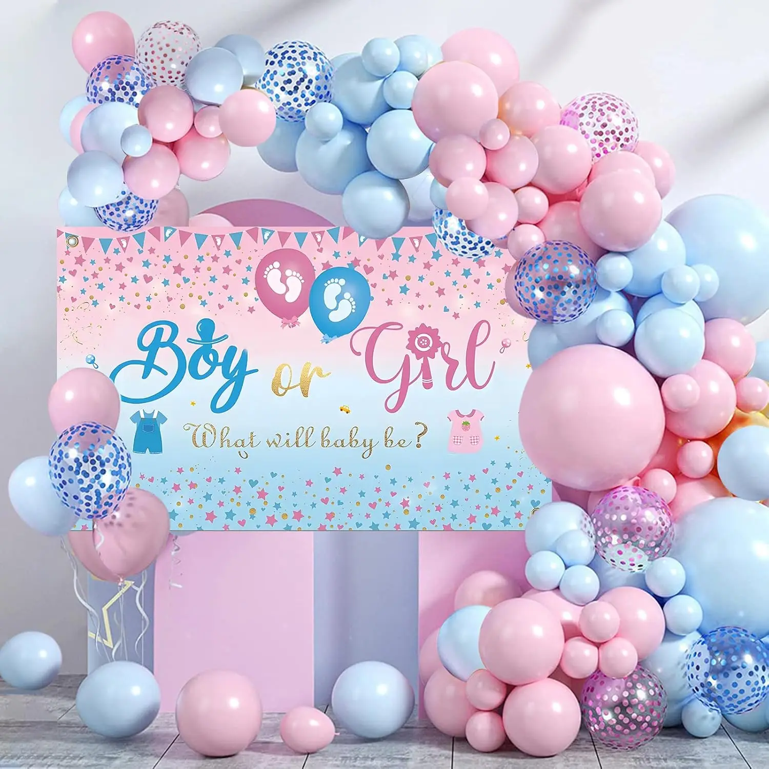 Gender Reveal Party Supplies Balloon Decor Kit Baby Party Decoration BOY or GIRL Banner Photo Props