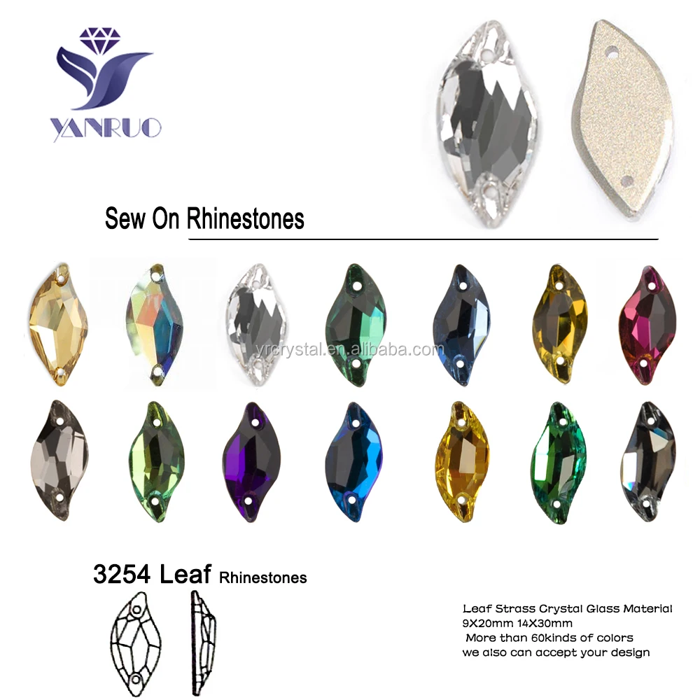 3254 Diamond Leaf Sew on Rhinestone Crystals Cristal With Two Holes for  Wedding Dress