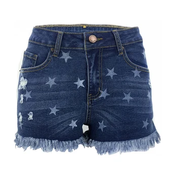 Wholesale design sense star printed pattern summer custom denim jean shorts for Individual woman
