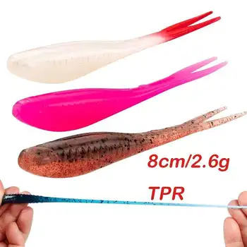 CHEERY 8cm 6pcs TPR Floating Soft Bait Plastic Carp Worm Fish Bait Root for Lead Head Hook River Fishing Fork Tail Soft Bait – Soft Lure – view 5