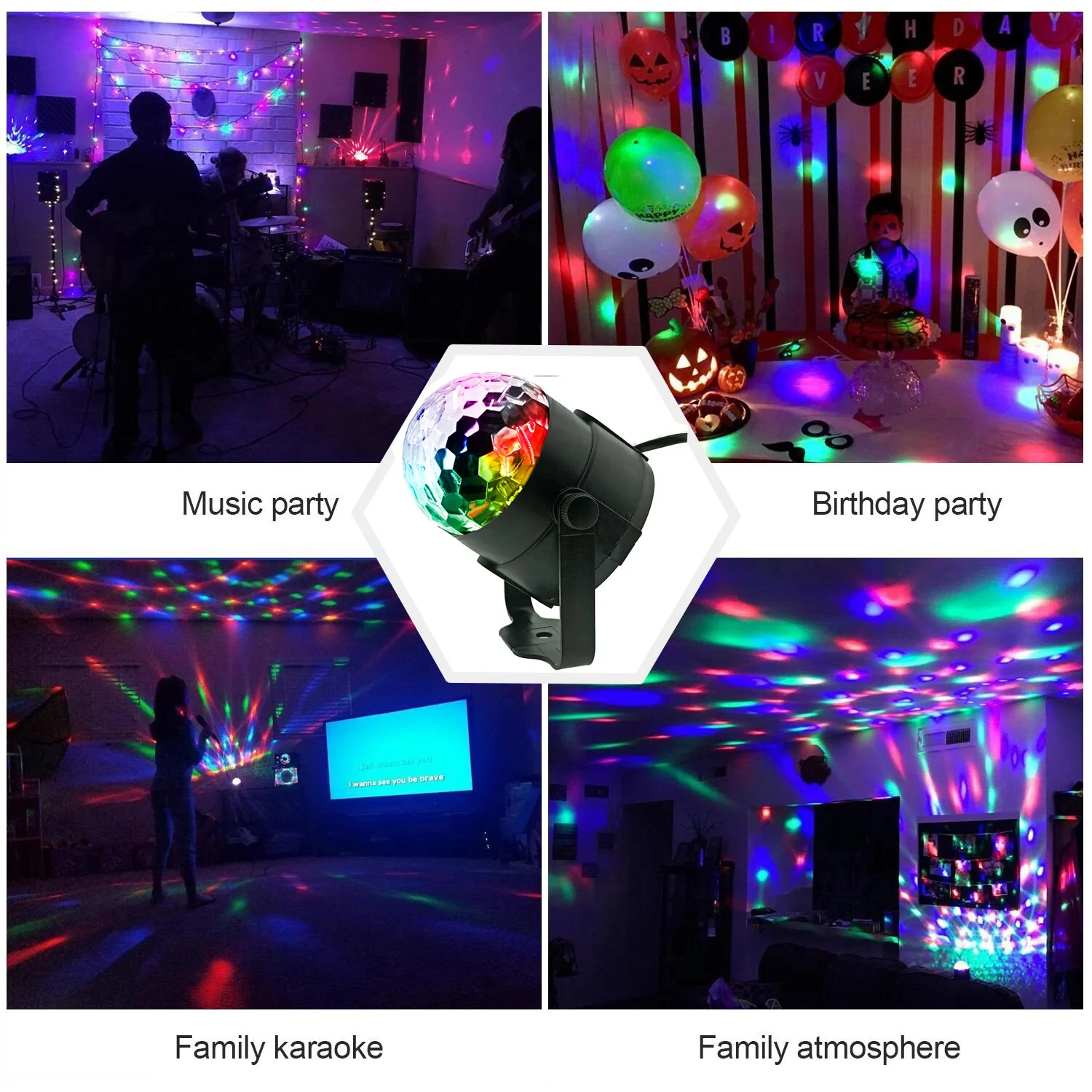 RGB LED Stage Lights Sound Activated Remote Control Disco Magic Ball Light for Home Christmas Party Night Light