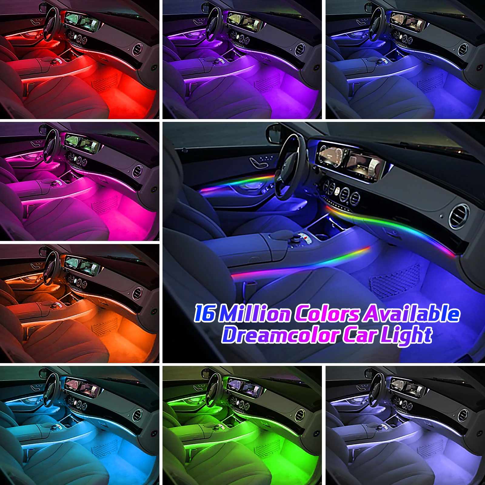 Car Dynamic Ambient Light Kit 18 In 1 Rgb Interior Decoration Acrylic