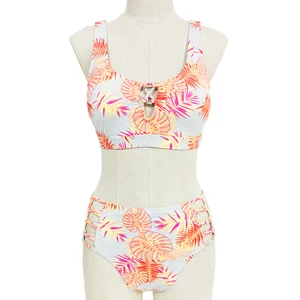 Custom Floral Pattern Beachwear Swimsuit for Ladies Breathable Two Piece Women's Bikinis Set Bathing Suit