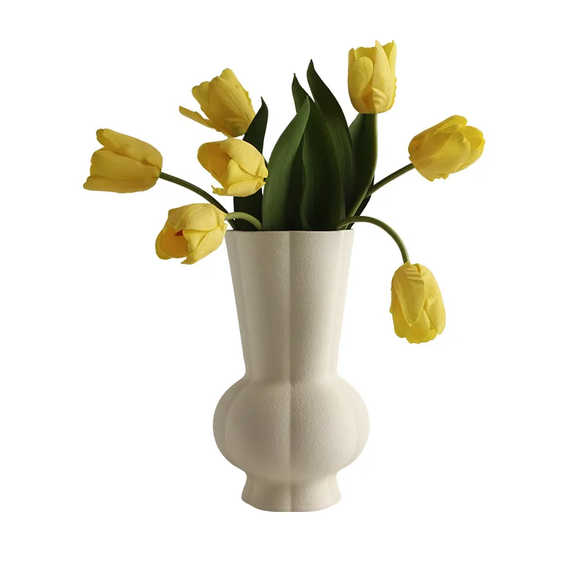 White Ceramic Vase with Textured Matte Finish Minimalist Modern Home Decor Living Room Flower Arrangement Tabletop Accent