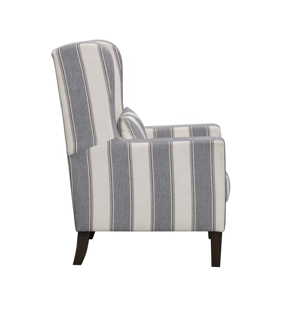 ストライプ生地　アームチェア　中古　送料込み ハイバックアクセントアームチェアストライプ生地室内装飾室