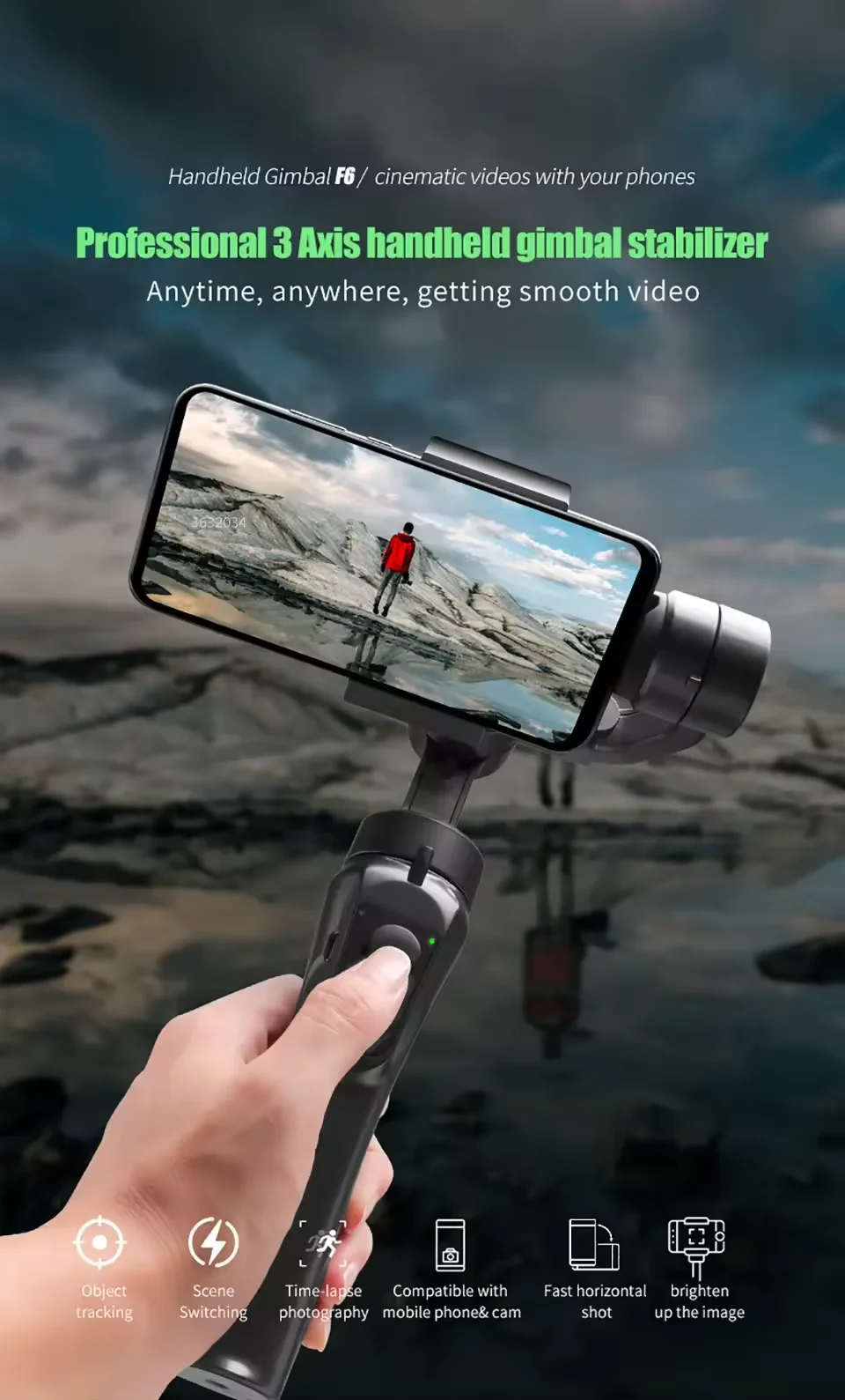 F6 Gimbal 3 Axis Cell Phone Flexible Gimbal Stabilizer Portable Handheld Gimbal Stabilizer for Smartphone