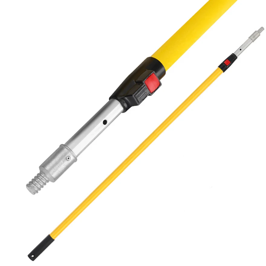 Sturdy 2-Section Aluminum Telescopic Fiberglass Extension Pole with Adjustable Metal Threaded Tip and Plastic Twist-On Adapter