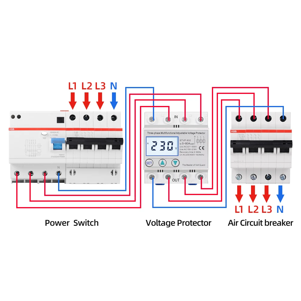 Din Rail Adjustable Ac 380v 3 Phase Over And Under Voltage Protector ...